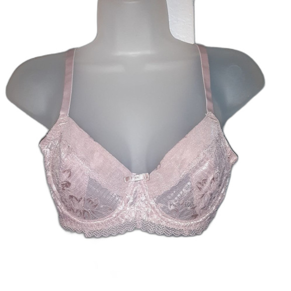 Youmita 40C Pink Suede Soft Lace Unpadded Bra NWT - Picture 1 of 9